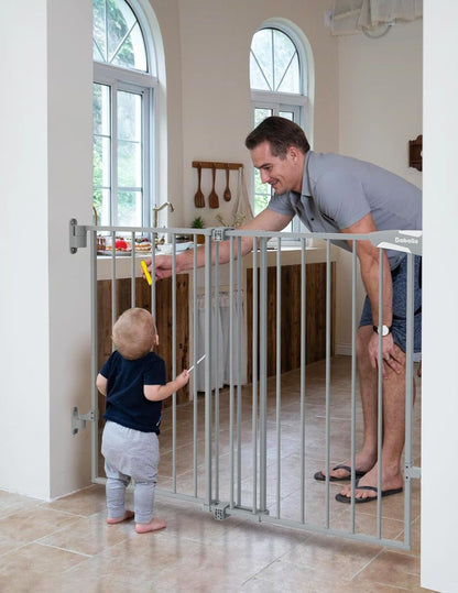 Babelio 34" Extra Tall Baby/Dog Gate with No Threshold Design Walk Thru Door, 26-43" Auto Close Safety Gate for Babies, Elders and Pets, Fits Doorways, Stairs, and Entryways, Grey