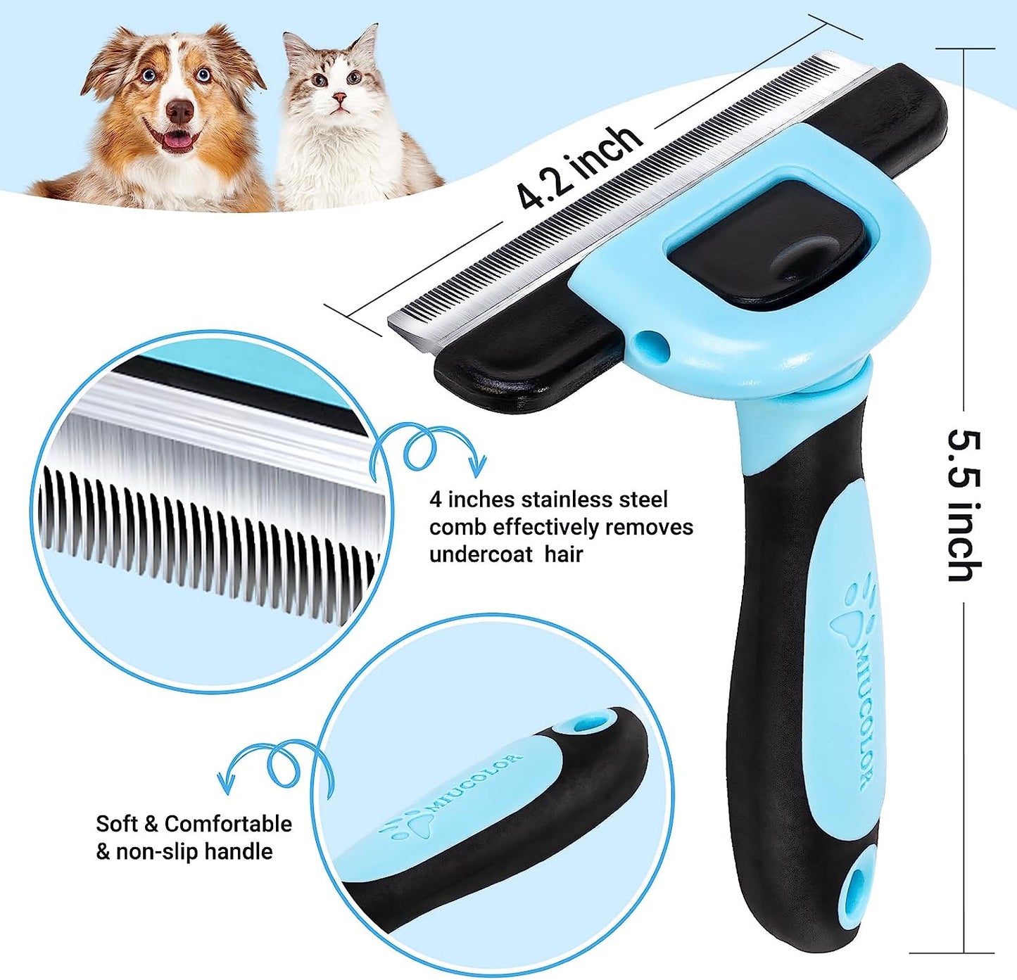 MIU COLOR Pet Grooming Brush, Deshedding Tool for Dogs & Cats, Effectively Reduces Shedding by up to 95% for Short Medium and Long Pet Hair，Apple Green