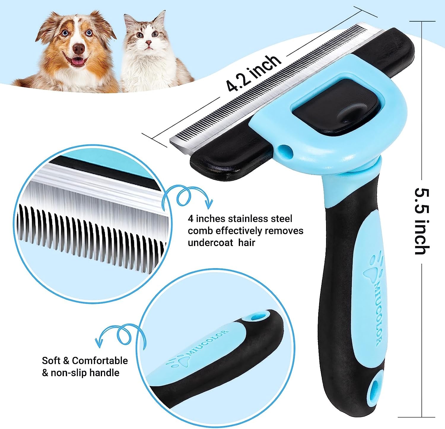 MIU COLOR Long Hair Pet Grooming Brush, Deshedding Tool for Medium and Large Dogs & Cats, Effectively Reduces Shedding by up to 95% for Pet Hair, Pink