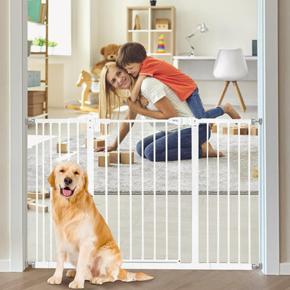 Keny 29"-47.3" Extra Wide Baby Gate for Stairs, Auto Close Safety Dog Gate, Pressure Mounted No Drilling Pet Gate for Doorways, Easy Walk through Stair Gate for Kids Todder, 30" Tall, White