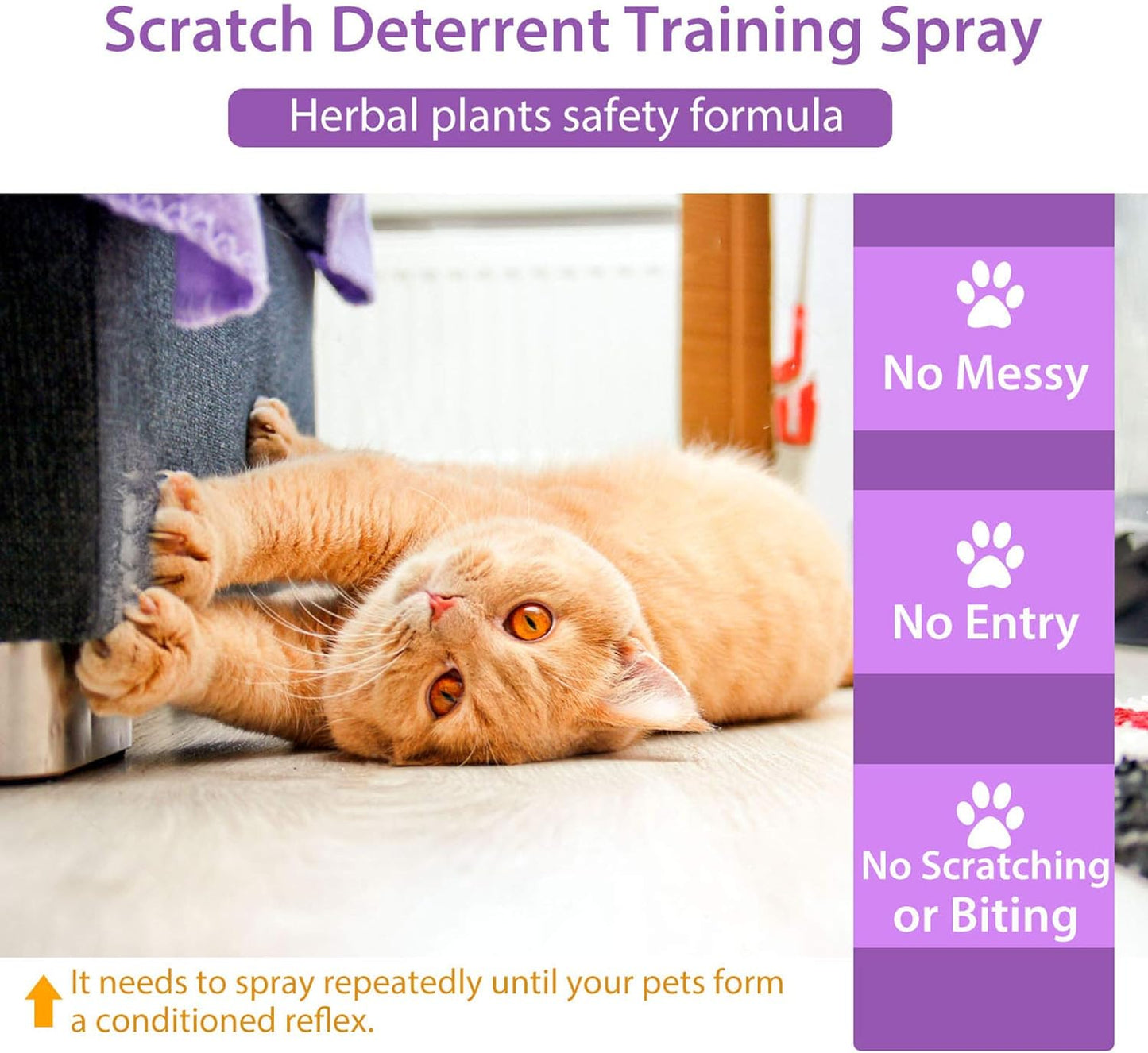 Cat Deterrent Spray, 120ML Cat Repellent Spray, Natural Cat Deterrent Indoor & Outdoor for Pet Behavior Training, Prevent Cats Scratching Furniture & Plants, Suitable for Cats & Dogs