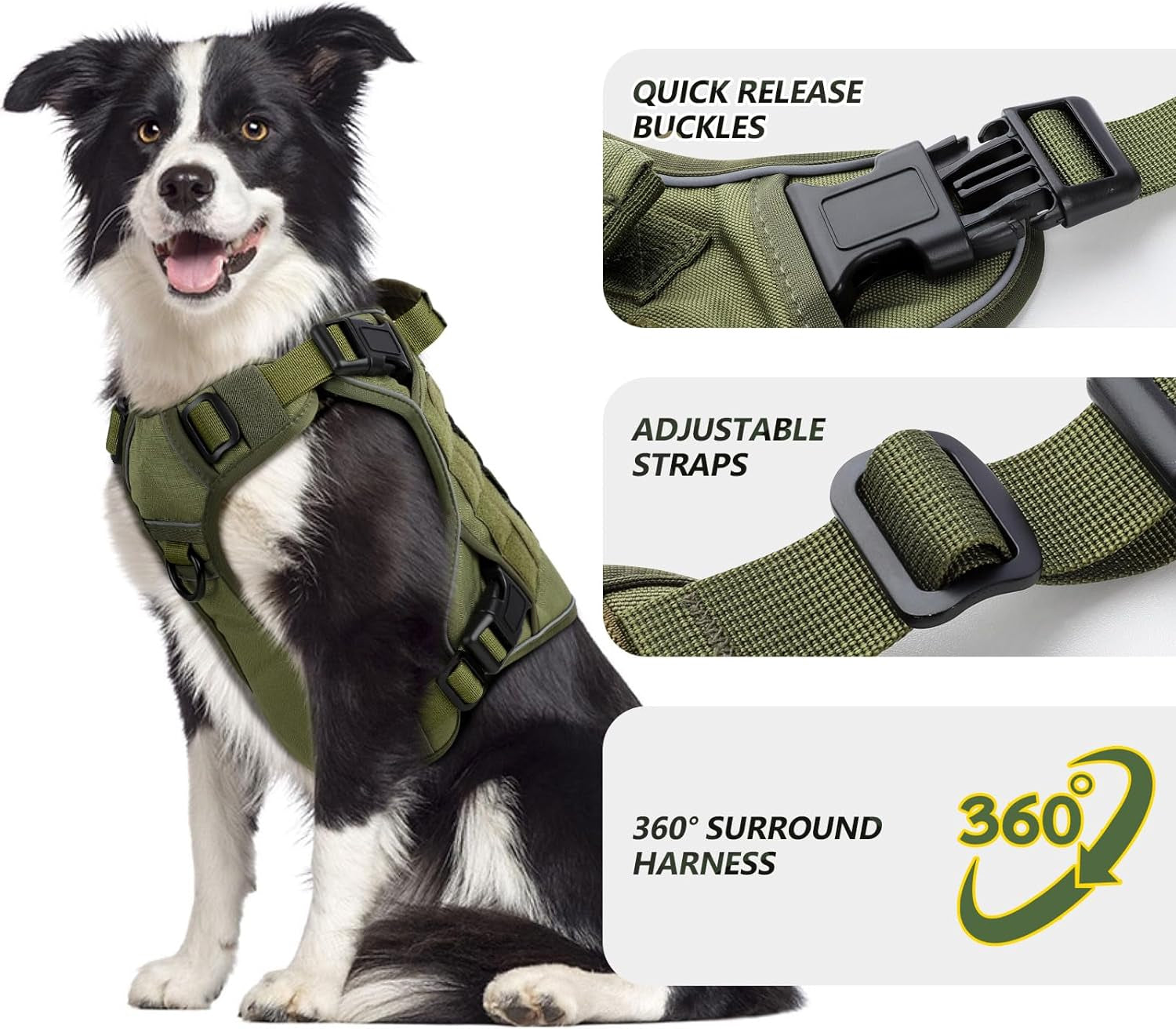 WINGOIN Grey Harness with Handle, Metal Buckles Tactical Dog Harness Vest for Large Medium Dogs No Pull Adjustable Reflective K9 Military Dog Vest Harnesses for Walking, Hiking, Training(M)