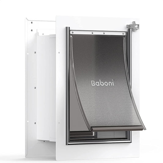 Baboni Pet Door for Wall, Steel Frame and Telescoping Tunnel, Aluminum Lock, Double Flap Dog Door and Cat Door, Strong and Durable (Pets up to 40 Lb) -Medium