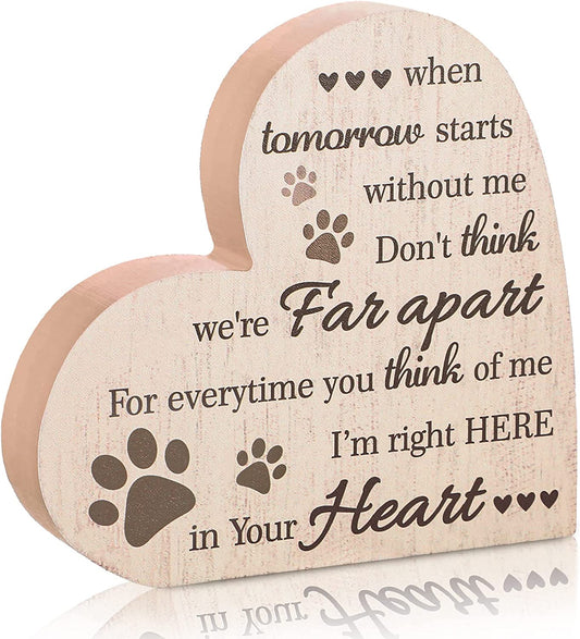 Maitys Pet Memorial Gifts Bereavement Remembrance Gifts for Loss of Dog Cat Sympathy Condolence Gifts Heart Shaped Wood Sign When Tomorrow Starts without Me Wooden Plaque for Table Desk Decor (Khaki)