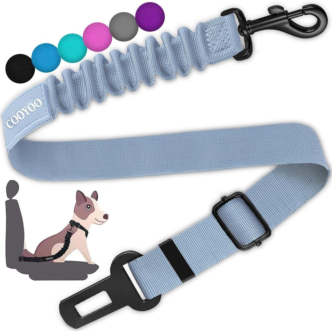 COOYOO Dog Seat Belt,Retractable Dog Car Harness Seat Belt for Car Adjustable Nylon Pet Safety Seat Belts Heavy Duty & Elastic Bungee Buffer