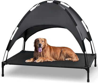 Heeyoo Elevated Dog Bed with Canopy, Outdoor Dog Cot with Removable Canopy Shade Tent, Portable Raised Pet Cot Cooling Bed for Dogs and Cats