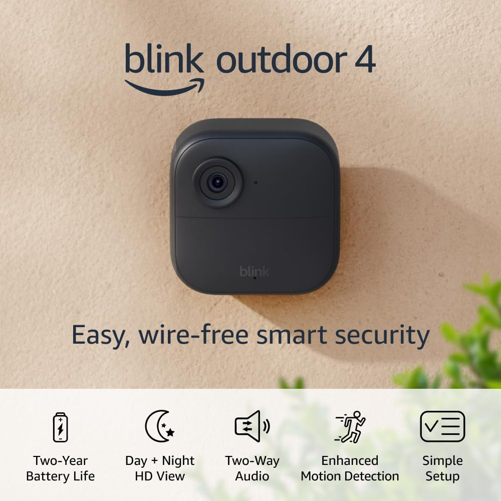 Blink Outdoor 4 (4Th Gen) + Battery Extension Pack — Four-Year Battery Wire-Free Smart Security Camera, Two-Way Audio, HD Live View, Enhanced Motion Detection — Add-On Cam (Sync Module Required)