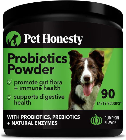 Pet Honesty All-Natural Probiotic & Pumpkin Powder Dog Supplement - Prebiotics, Probiotics, Enzymes & Antioxidants for Healthy Gut Flora, anti Diarrhea, Digestion & Immunity (90 Scoops)