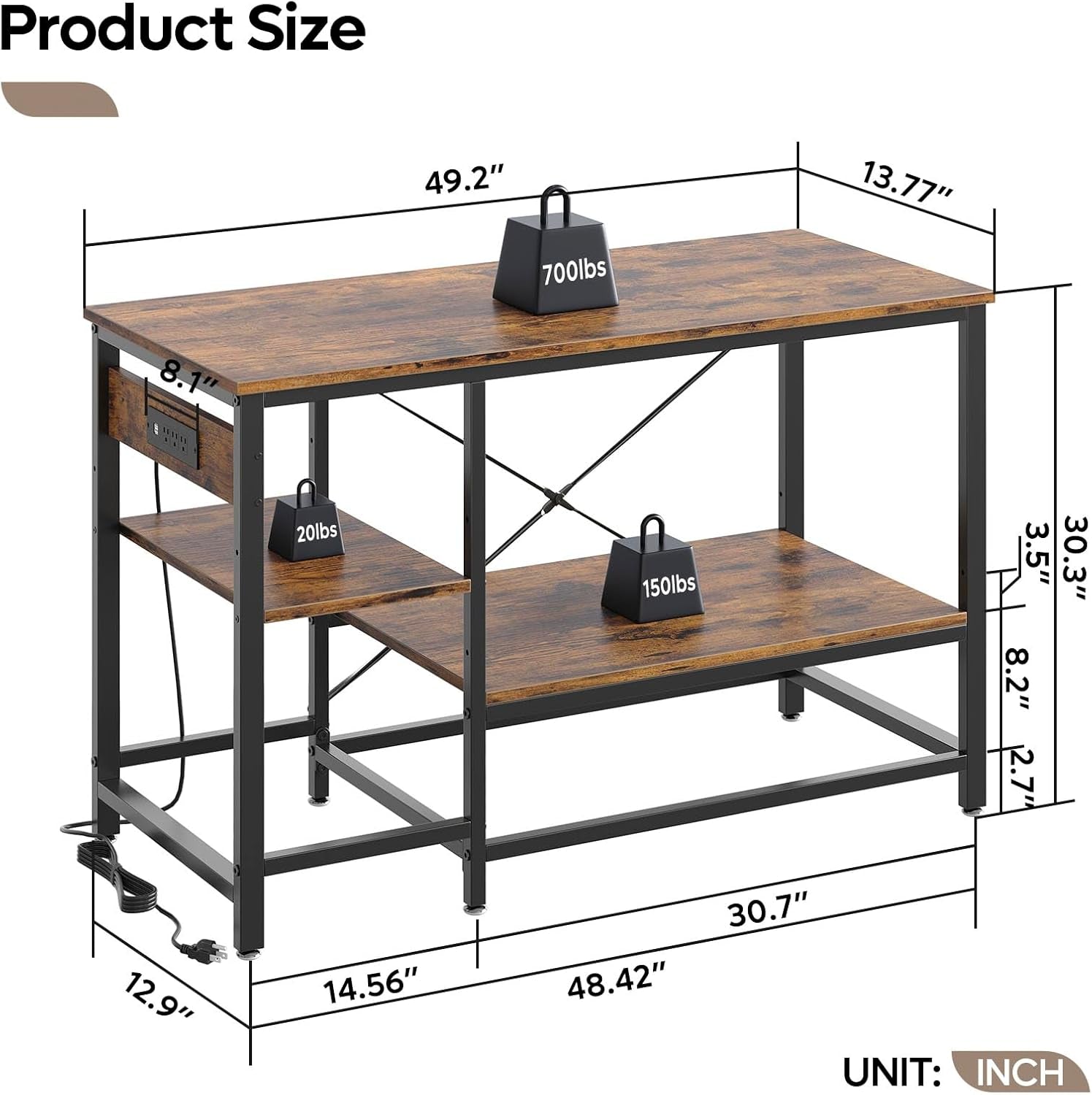 Bestier 55 Gallon Fish Tank Stand with Power Outlet, 49x13 Metal Aquarium Stand, 6-Leg Reptile Tank Stand with 3-Tier Adjustable Storage Shelves, 700LBS Capacity