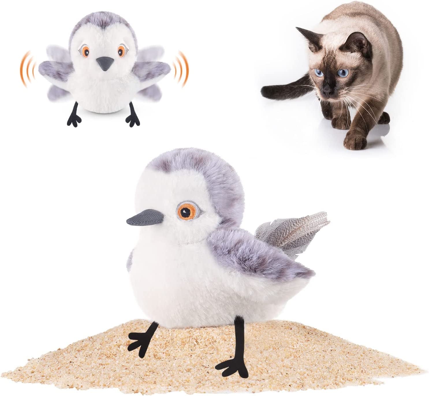 Potaroma 2 Pcs Flapping Sandpiper Pair-Mate, Lifelike Cat Toys Birds Chirp, Chargeable Touch Activated Kitten Toy Interactive Cat Kicker Exercise, Catnip Toys for All Breeds