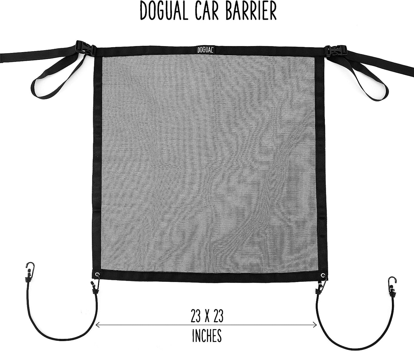 Dog Car Net Barrier - Universal Fit Sturdy Mesh, Easy to Install, Convenient for Air Conditioning, Easy to Clean & with Flexible Bungee Cords for Seat Movement