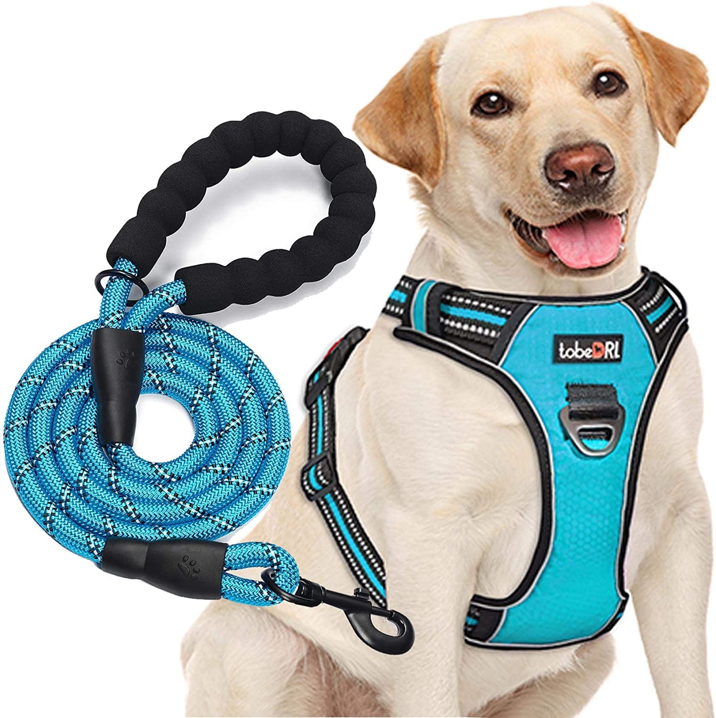 Tobedri No Pull Dog Harness Adjustable Reflective Oxford Easy Control Medium Large Dog Harness with a Free Heavy Duty 5Ft Leash