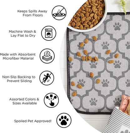 Bone Dry Machine Washable, Ultra Absorbent Pet Mat, 12x18, Stone/Off-White Lattice