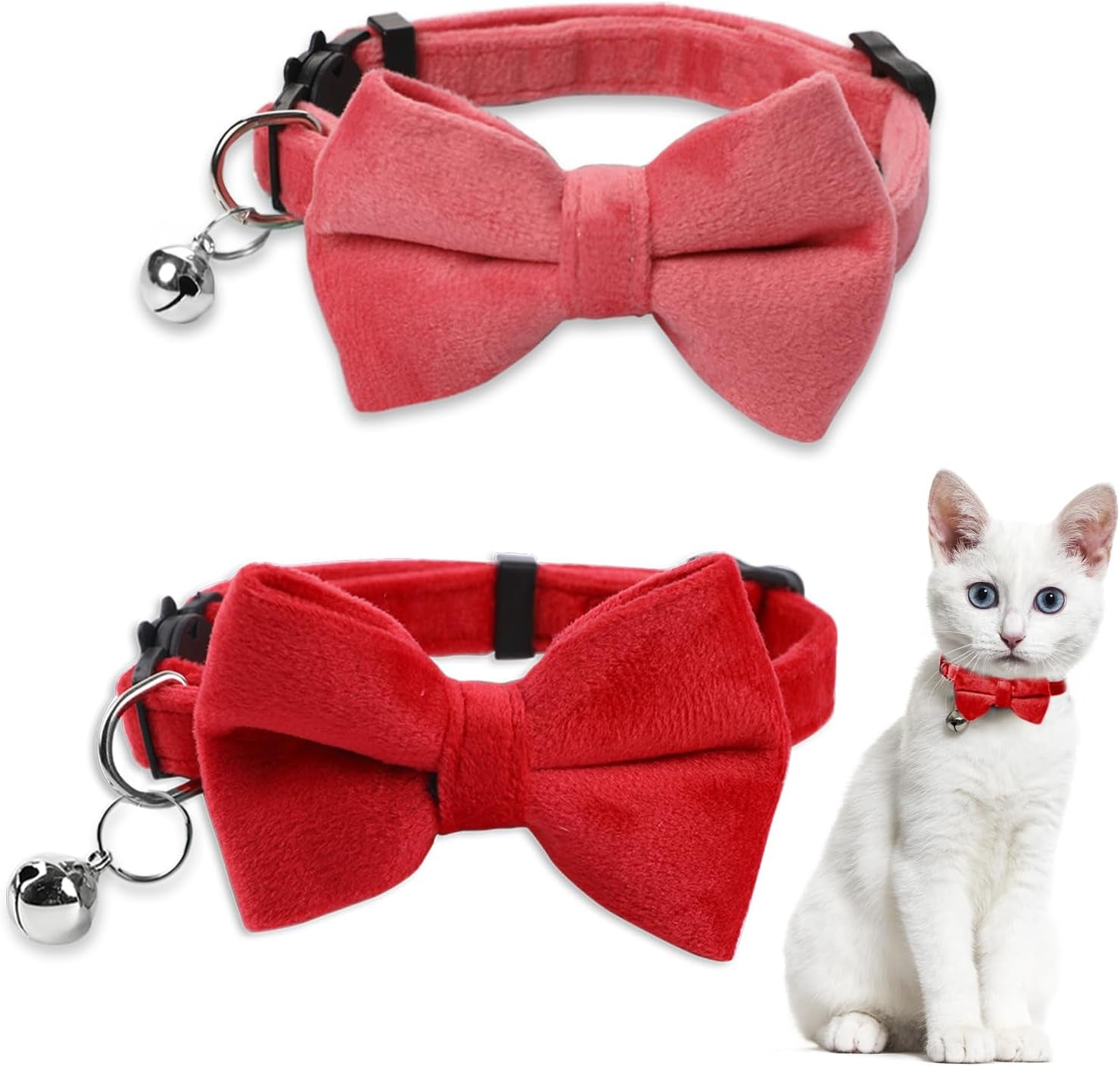 2 Pcs Safety Cat Collar with Bell Breakaway Bow Tie Cat Collar Adjustable Velvet Kitten Collars Small Puppy Bowtie Collar for Wedding Birthday Party