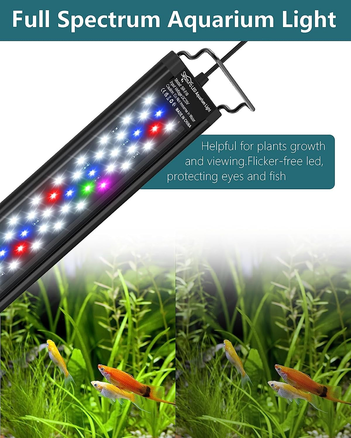 Led Aquarium Light for Plants-Full Spectrum Fish Tank Light with Timer Auto On/Off, 48-54 Inch, Adjustable Brightness, White Blue Red Green Pink LEDs with Extendable Brackets for Freshwater