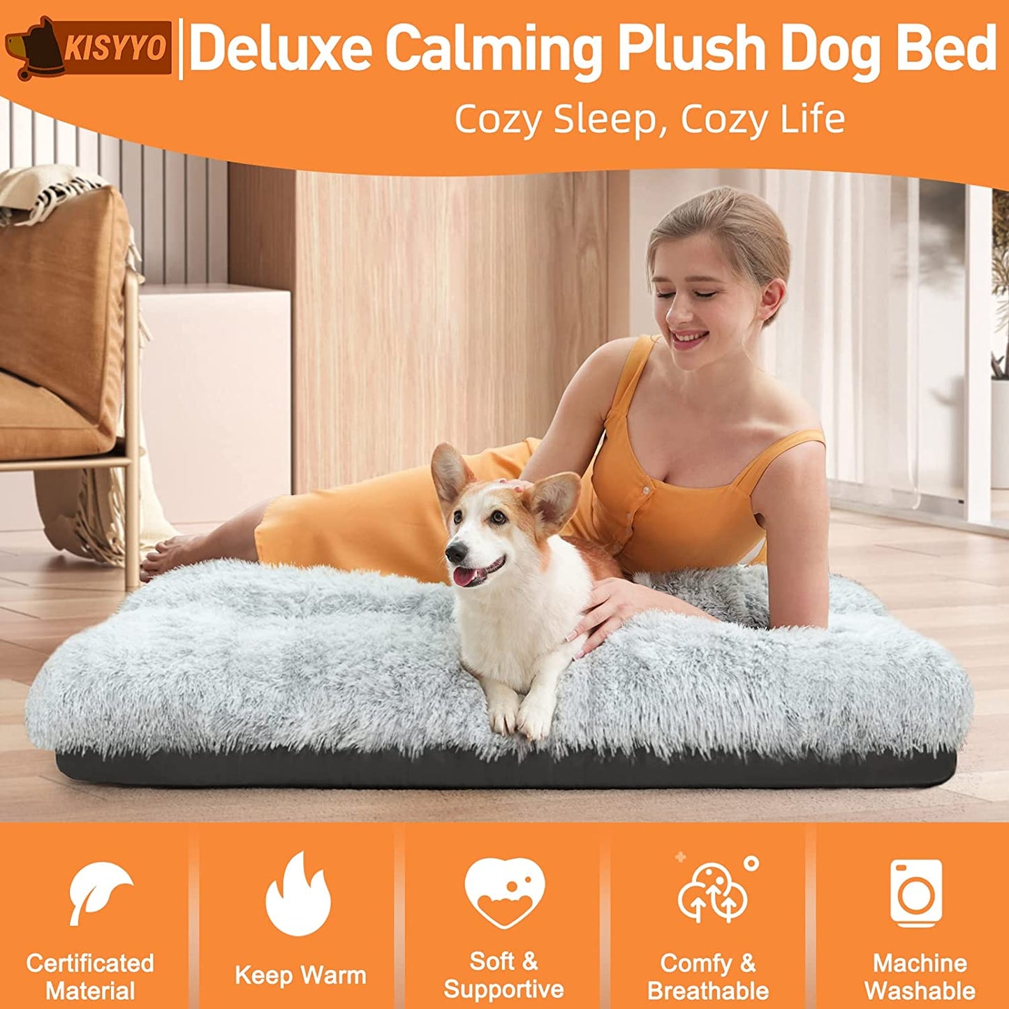 XL Dog Bed Deluxe Cozy Plush Fixable Dog Kennel Beds for Crates Washable Dog Bed, 42 X 28 X 3 Inches, White