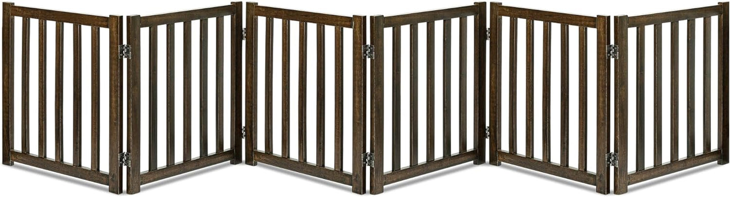 LZRS Solid Hardwood Freestanding Pet Gate,Wooden Dog Gates for Doorways,Nature Wood Dog Gates for the House,Dog Gate for Stairs,Freestanding Indoor Gate Safety Fence,Walnut,24" Height-6 Panels