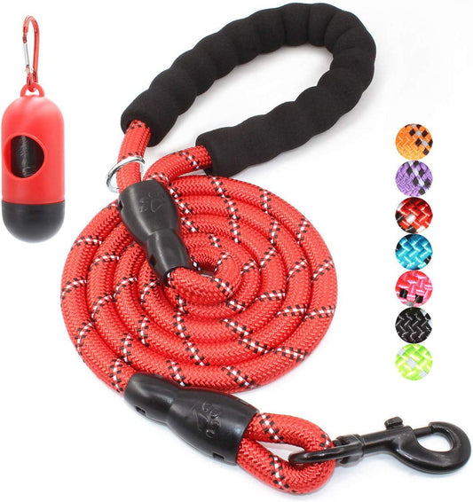 BAAPET 2/4/5/6 FT Dog Leash with Comfortable Padded Handle and Highly Reflective Threads for Small Medium and Large Dogs (6FT-1/2'', Red)