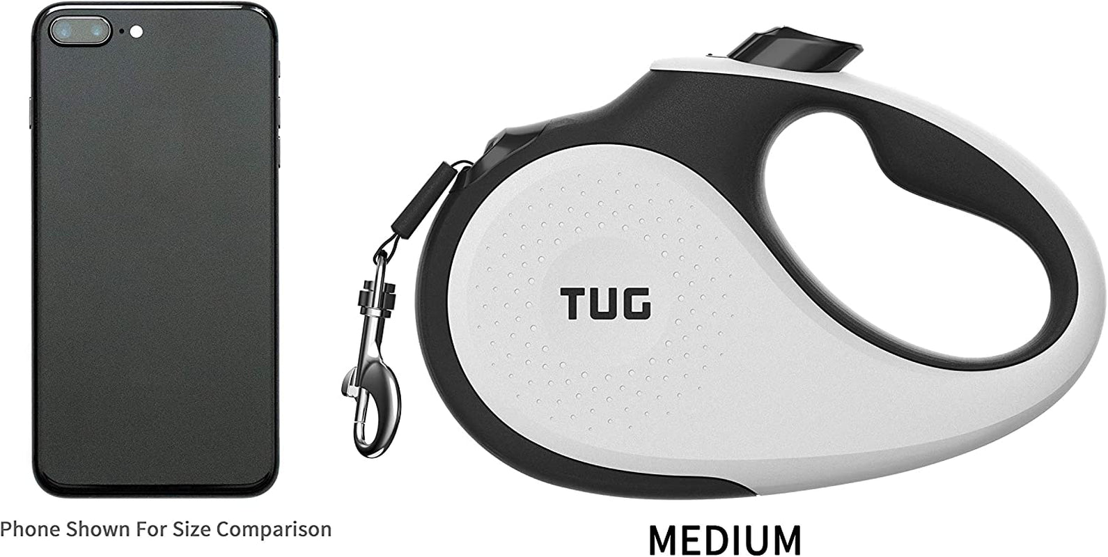 TUG Tiny 360° Tangle-Free Retractable Dog Leash with Anti-Slip Handle | 10 Ft Nylon Tape | One-Handed Brake, Pause, Lock (White/Orange)
