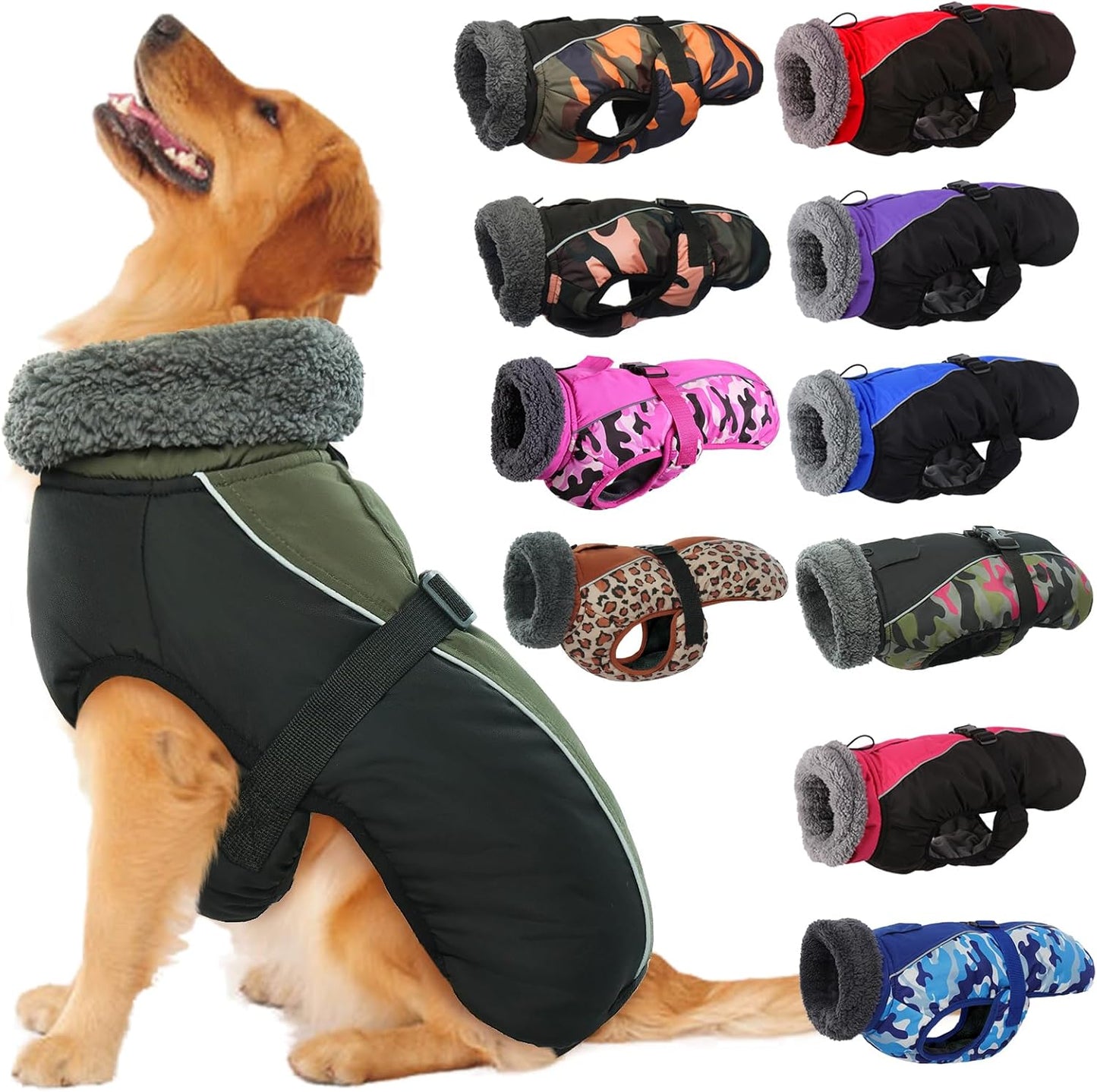 IECOii Extra Warm Dog Coat Reflective Adjustable Dog Jacket Dog Winter Coat with Buckle Fleece Turtleneck Dog Jacket for Cold Weather Soft Winter Coat for Small Medium Extra Large Dogs