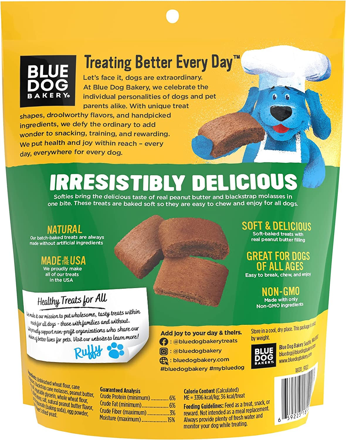 Blue Dog Bakery Natural Dog Treats, Softies, Peanut Butter Flavor, 16.2Oz Bag, 6 Bags