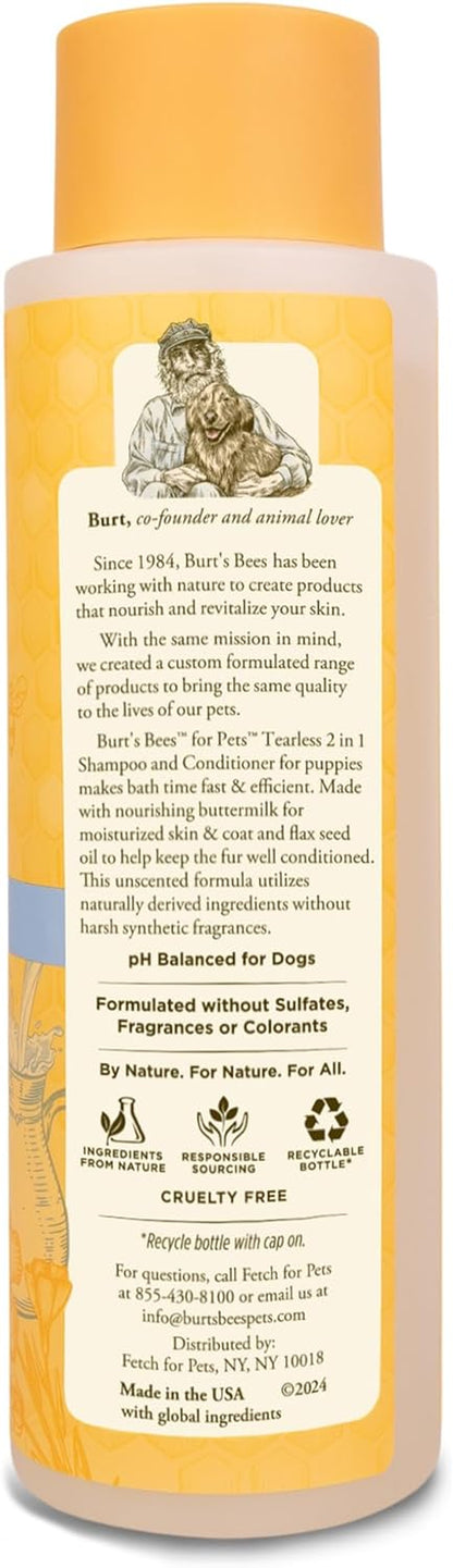 Burt'S Bees for Pets Natural Tearless 2 in 1 Dog Shampoo & Conditioner with Buttermilk and Flax Seed Oil - Gentle & Safe for Puppies - Ph Balanced for Puppies - Made in USA, 16 Oz - 2 Pack