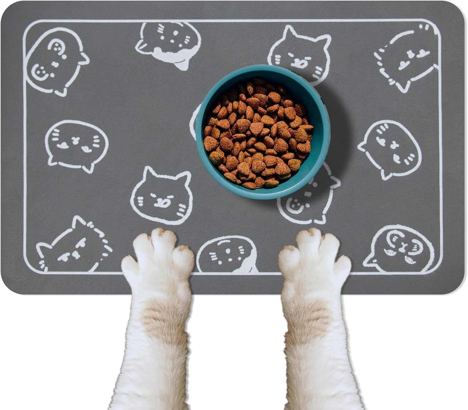 YCT Pet Cat Food Mats for Dog Food Mat, Cat Mat for Food, Pet Dog Cat Feeding Mat Eating Mat Pet Dog Cat Bowl Mats, Non-Slip Super Absorbent, with Footprints Logo，24 X 16.9 Inches, Brown