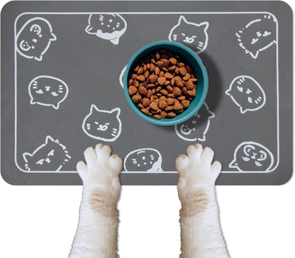 YCT Pet Cat Food Mats for Dog Food Mat, Cat Mat for Food, Pet Dog Cat Feeding Mat Eating Mat Pet Dog Cat Bowl Mats, Non-Slip Super Absorbent, with Footprints Logo，24 X 16.9 Inches, Brown