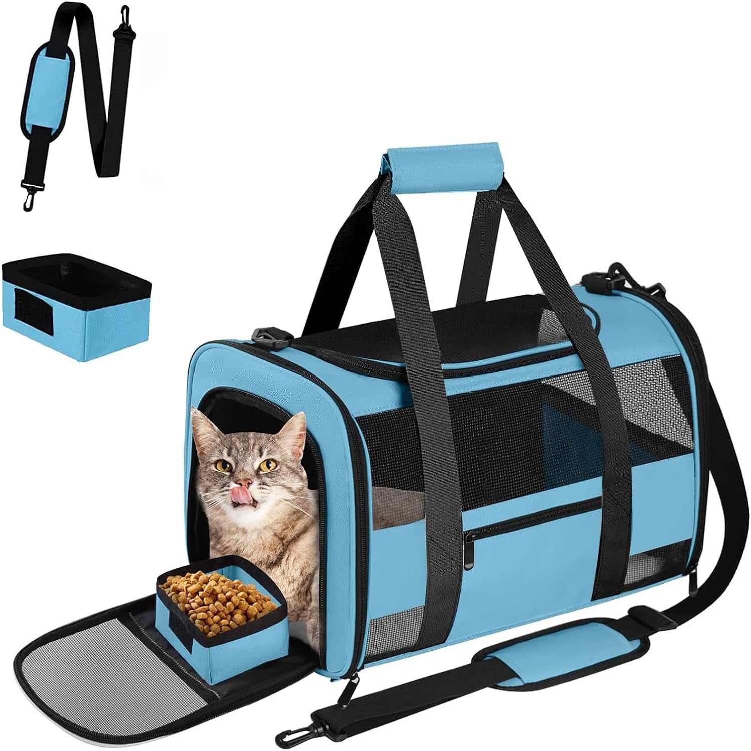 Large Cat Carrier Dog Carrier, Pet Carrier for 2 Cats Large Cats, Dog Carrier for Medium Small Dogs, Collapsible Soft Sided Pet Carrier for Cats Dogs Puppy of 25 Lbs, Blue