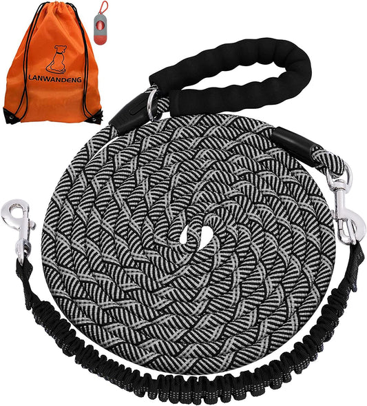 Long Dog Leash with Reflective Threads 15FT 20FT 30FT 50Ft,Heavy Duty Bungee Dog Leashes for Small Medium Large Breed Dogs,Shock Absorbing Training Leash for Walking,Hunting,Camping&Yard