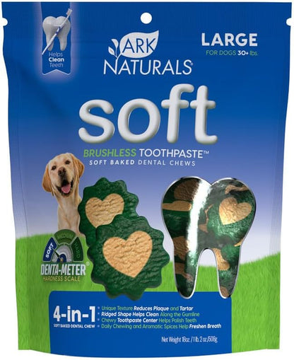 Ark Naturals Soft Brushless Toothpaste, Dog Dental Chews for Large Breeds, Freshens Breath, Unique Texture Helps Reduce Plaque & Tartar, 18Oz, 1 Pack