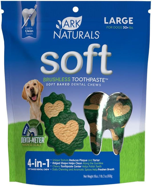 Ark Naturals Soft Brushless Toothpaste, Dog Dental Chews for Large Breeds, Freshens Breath, Unique Texture Helps Reduce Plaque & Tartar, 18Oz, 1 Pack