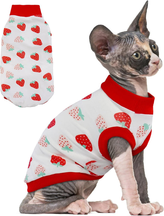 PUMYPOREITY Sphynx Cat Clothes, Stretchy Cat Sweater, Soft Hairless Cats Shirt, Pullover Cat Pajamas, Cat Turtleneck for Sphynx Cornish Rex, Devon Rex, Red, 2XL