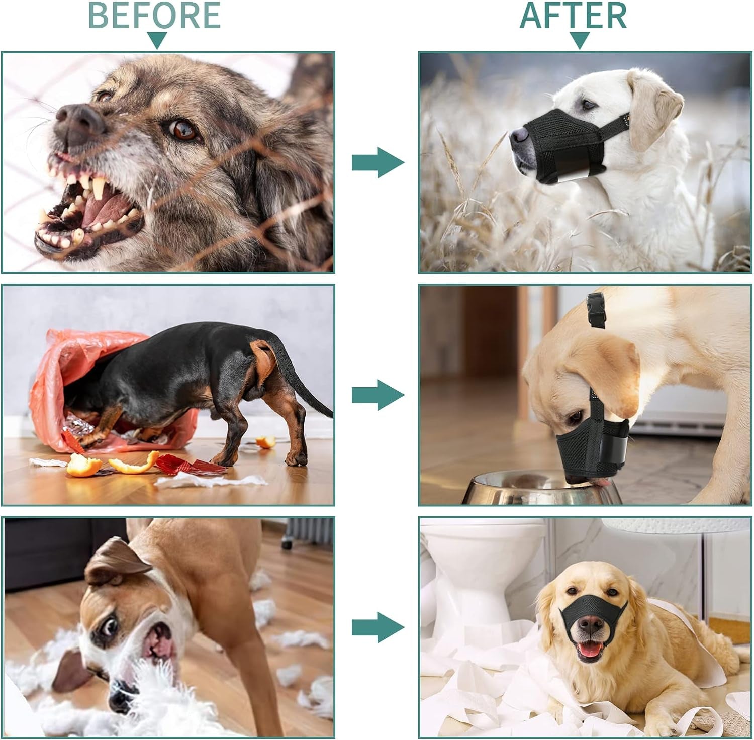 HEELE Dog Muzzle, Soft Mesh Breathable Muzzle with Adjustable Straps for Small Medium Large Dogs, Prevent Biting, Licking and Chewing, Allow Drinking Panting Green Medium