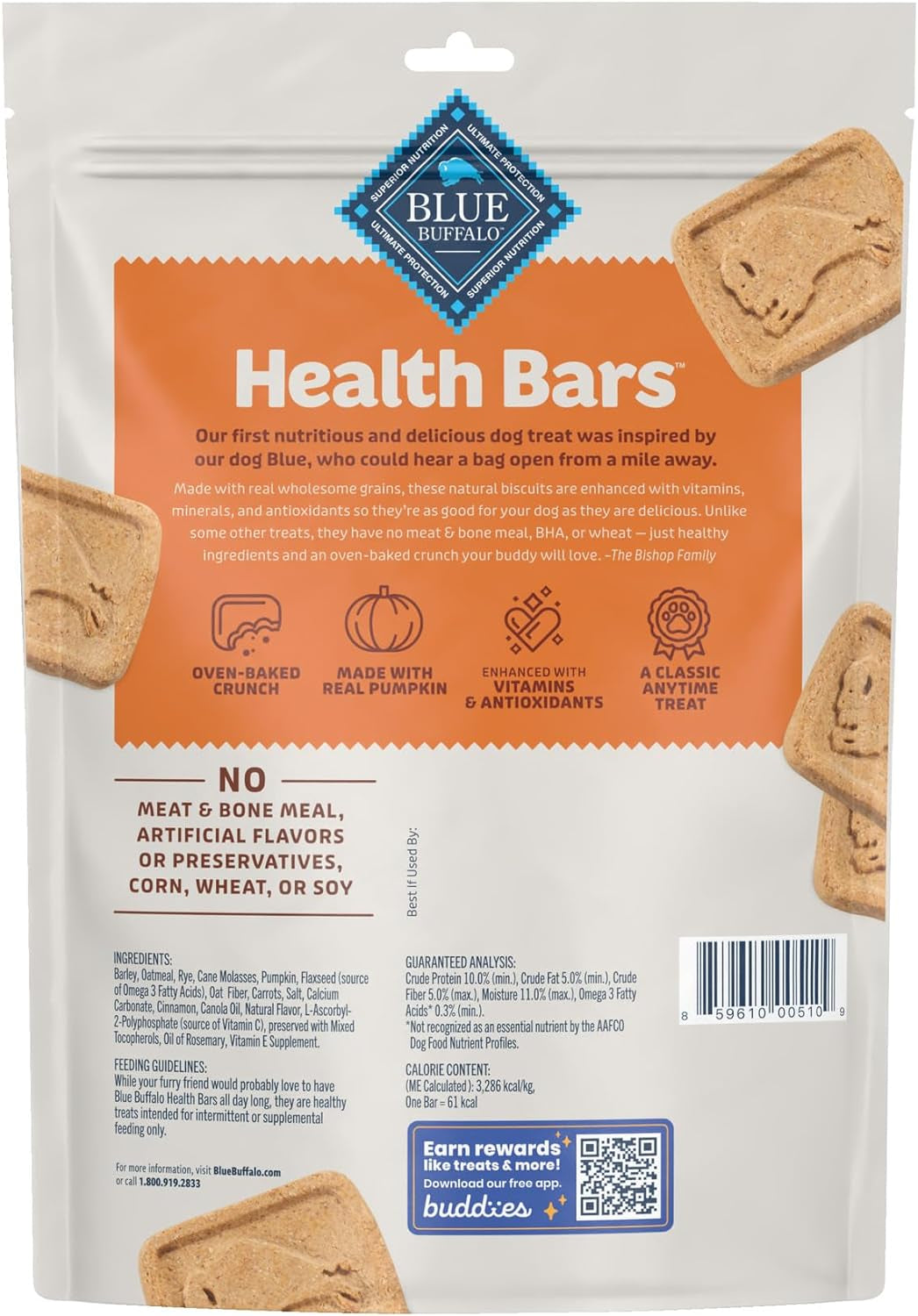 Blue Buffalo Health Bars Natural Crunchy Dog Treats Biscuits, Pumpkin & Cinnamon 16-Oz Bag