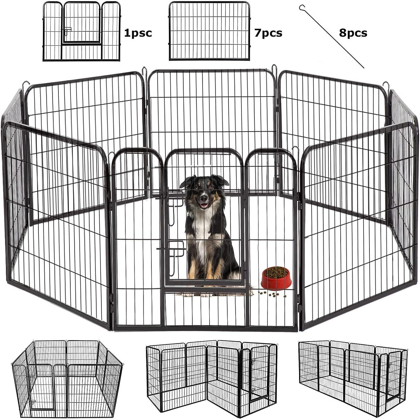 Bestpet Dog Playpen Pet Dog Fence 8/16 Panels 24”/ 32” /40” Height Metal Dog Pen Outdoor Exercise Pen with Doors for Large/Medium/Small Dogs,Pet Puppy Playpen for Rv,Camping,Yard