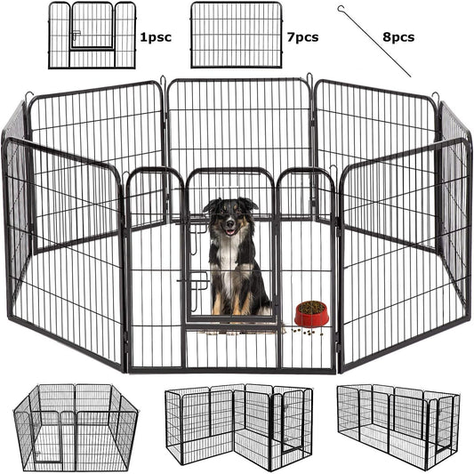 Bestpet Dog Playpen Pet Dog Fence 8/16 Panels 24”/ 32” /40” Height Metal Dog Pen Outdoor Exercise Pen with Doors for Large/Medium/Small Dogs,Pet Puppy Playpen for Rv,Camping,Yard