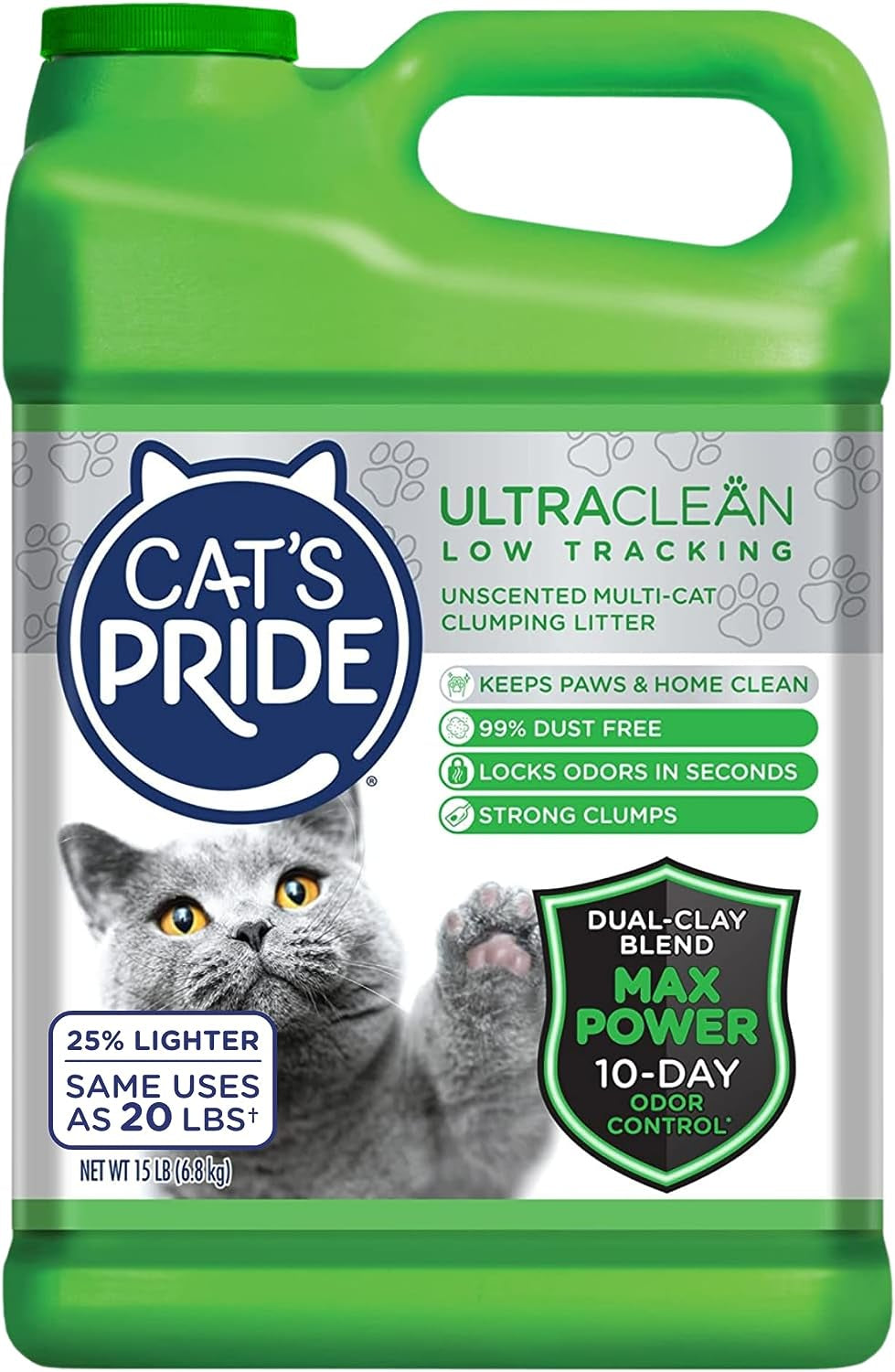 Cat'S Pride Max Power: Ultraclean Low Tracking Multi-Cat Clumping Litter - Keeps Paws & Home Clean - up to 10 Days of Powerful Odor Control - 99% Dust Free - Unscented, 15 Pounds (Pack of 2)