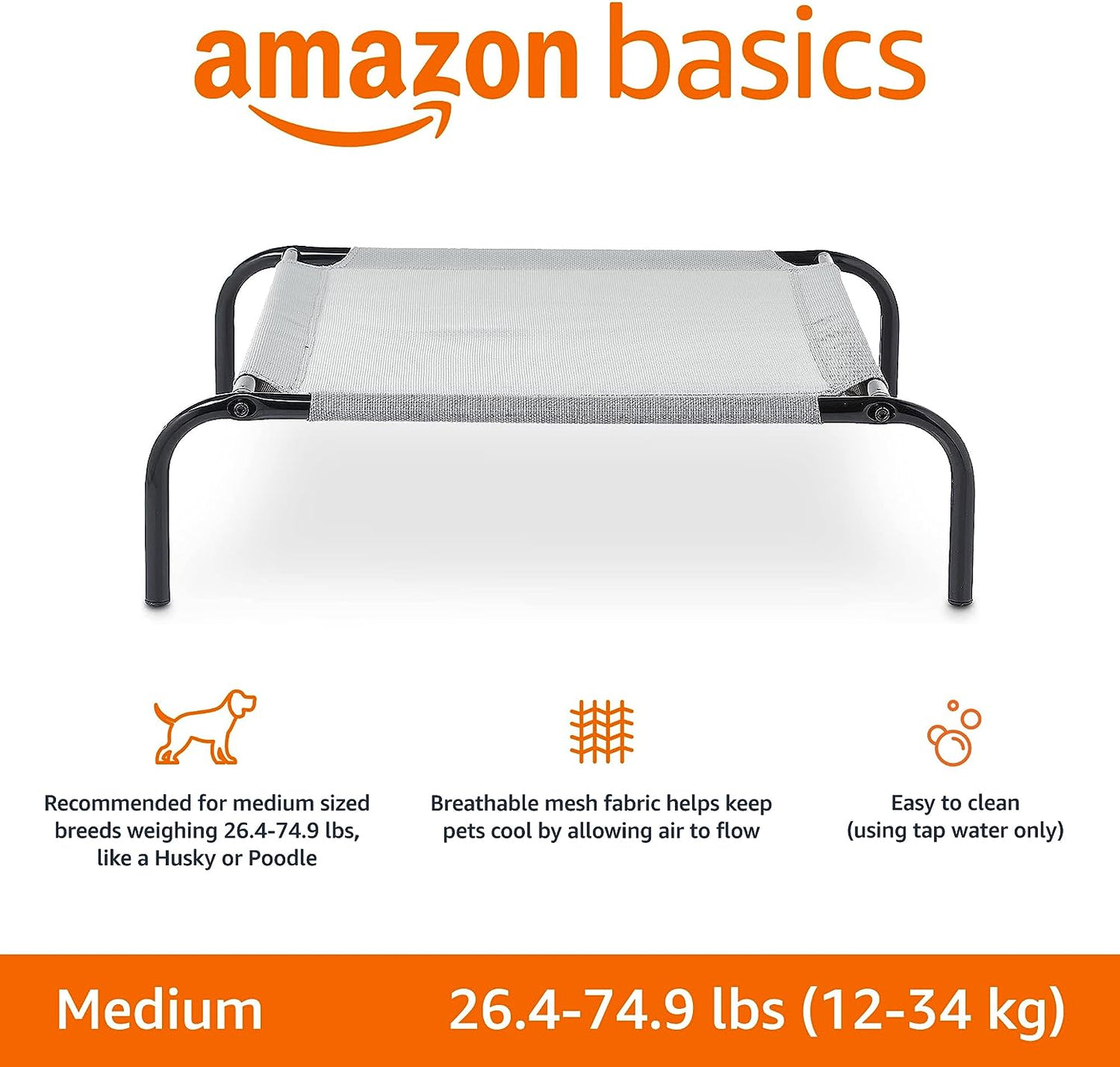 Amazon Basics Cooling Elevated Dog Bed with Metal Frame, Small, Grey, 35.6"L X 21.8"W X 7.7"Th