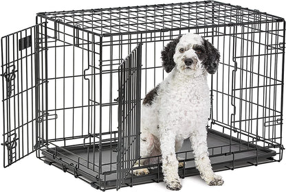 Medium Dog Crate | Midwest Life Stages 30" Double Door Folding Metal Dog Breed Crate | Divider Panel, Floor Protecting Feet & Dog Pan | 30.6L X 19.3W X 21.4H Inches