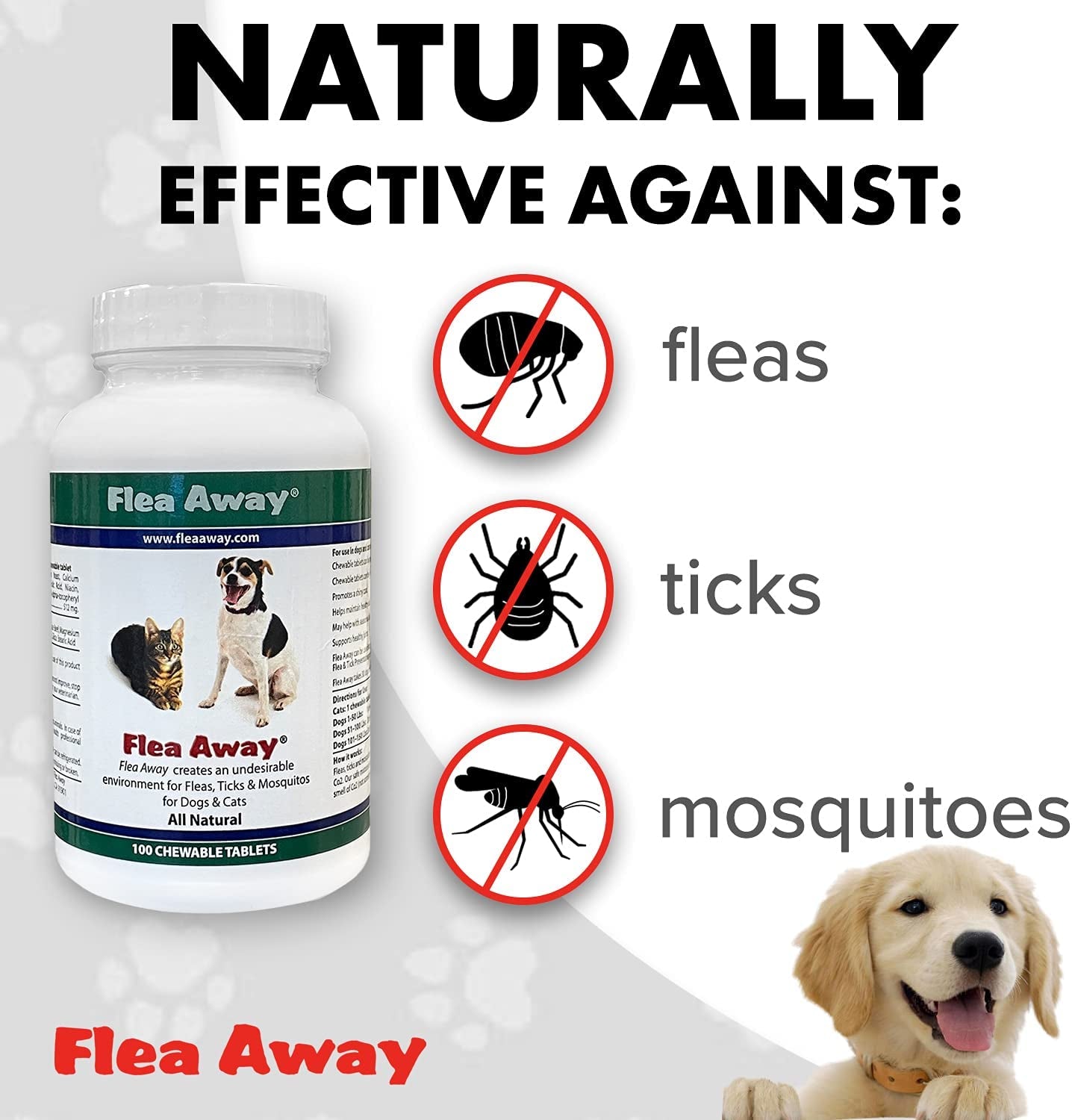 All Natural Supplement for Fleas, Ticks, and Mosquitos Prevention for Dogs and Cats, 100 Chewable Tablets, 3 Pack