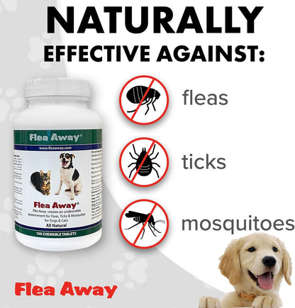 All Natural Supplement for Fleas, Ticks, and Mosquitos Prevention for Dogs and Cats, 100 Chewable Tablets, 3 Pack