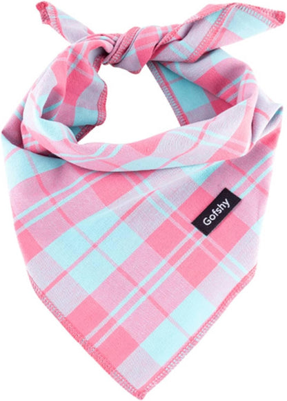 Spring Dog Bandana Large-Dog Scarf Vibrant Color Pink Green Plaid Printing Adjustable Bib Handkerchief Accessories for Medium Large Dogs (L)