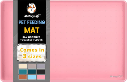 Mateeylife Silicone Cat & Dog Food Mat for Floors Waterproof, Anti-Slip Dog Bowl Mats for Food and Water, Pet Feeding Mats with Lip to Prevent Spills, Pet Placemat for Messy Drinkers to Protect Floors