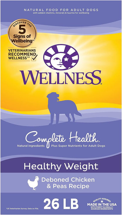 Wellness Complete Health Dry Dog Food with Grains, Natural Ingredients, Made in USA with Real Meat, All Breeds, for Adult Dogs (Healthy Weight - Chicken & Potatoes, 26-Pound Bag)