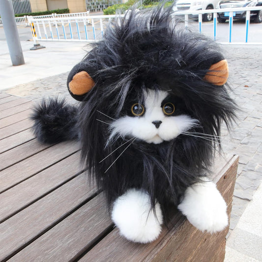 Lion Mane Wig for Cat Costume Pet Adjustable Washable Comfortable Fancy Lion Hair Cat Clothes Dress for Halloween Christmas Easter Festival Party Activity (Small, Black)