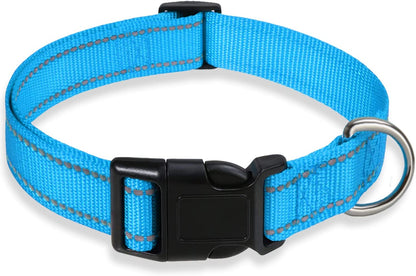 Reflective Dog Collar with Buckle Adjustable Safety Nylon Collars for Small Medium Large Dogs, Blue L