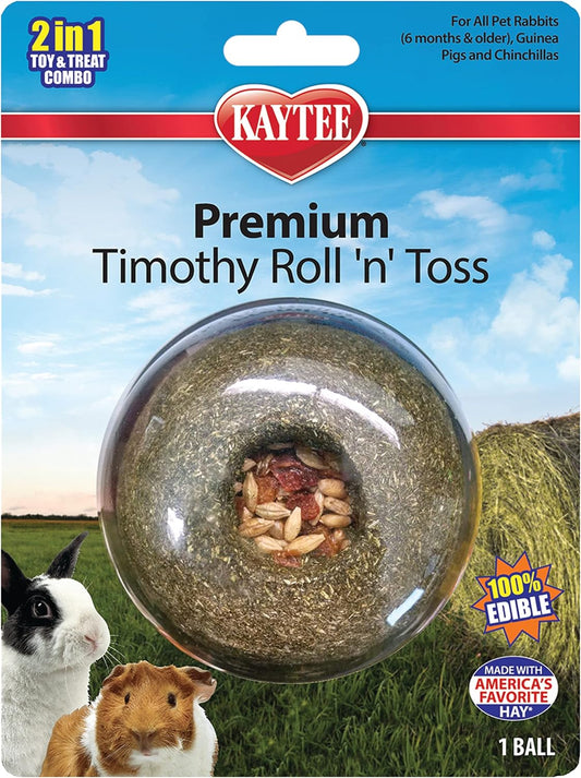 Kaytee Timothy Roll 'n' Toss Toy and Treat for Pet Rabbits, Guinea Pigs, and Chinchillas