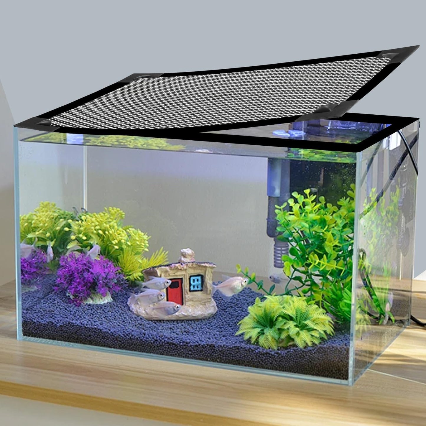 Magnetic Aquarium Cover Lid, DIY Fish Tank lid Anti-Jumping net Cover mesh Terrarium lid Aquarium Hood，Adjustable Size Fit Tank Size Max 35''X19''