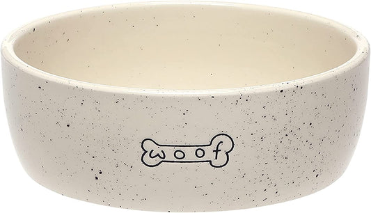 Pearhead Woof Pet Bowl, Dog Water and Food Dish, Pet Owner Dog Accessory, Ceramic, White, Microwave and Dishwasher Safe, Holds 3 Cups, 24 Oz